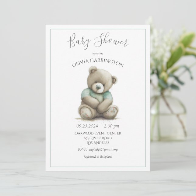 Cute Bunny Rabbit Baby Shower  Invitation (Standing Front)