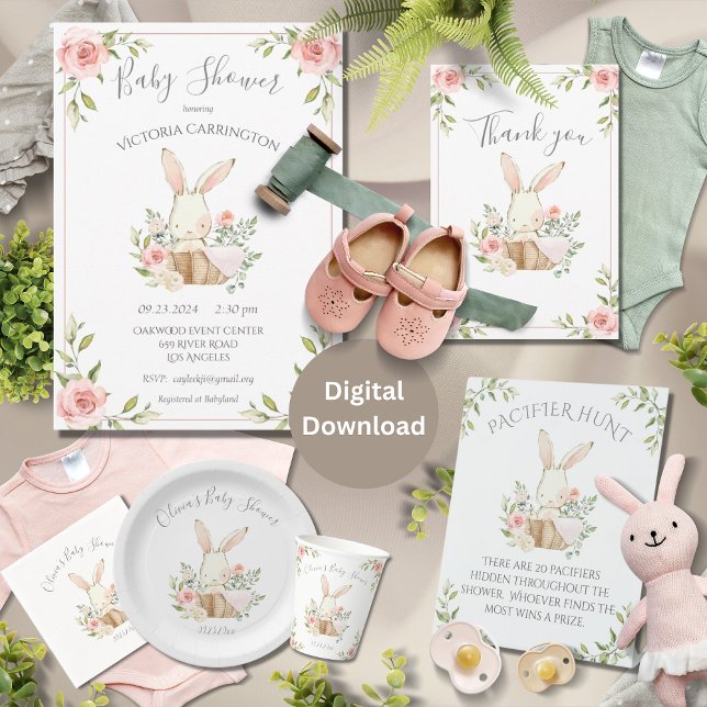 Cute Bunny Rabbit Baby Shower Invitation (Creator Uploaded)
