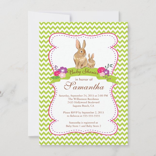 Cute Bunny Rabbit Baby Shower Invitations (Front)