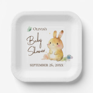 Cute Bunny Rabbit Baby Shower Neutral Personalised Paper Plate