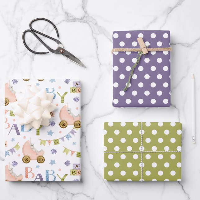 Cute Bunny Rabbit Baby Shower Wrapping Paper Sheet (Front)