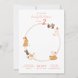 Cute Bunny Rabbit Birthday Baby Shower Invitation