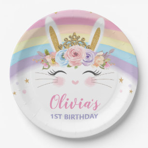 Cute Bunny Rabbit Birthday Party Paper Plate