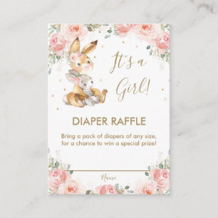 Cute Bunny Rabbit Blush Floral Diaper Raffle Enclosure Card