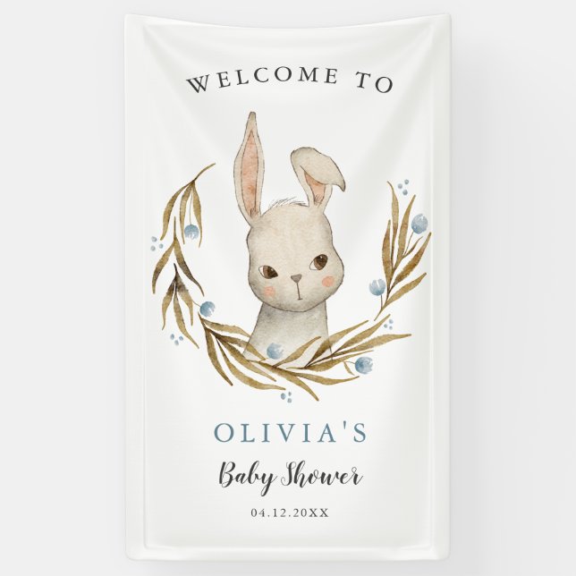 Cute Bunny Rabbit Boy Baby Shower Welcome Banner (Vertical)