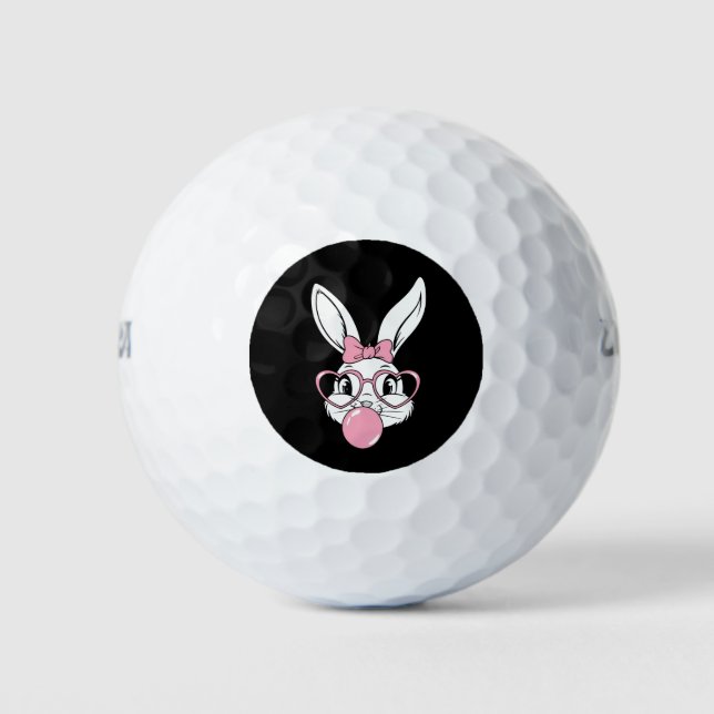 Cute Bunny Rabbit Bubblegum Heart Glasses Easter Golf Balls (Front)