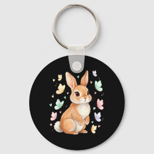 Cute Bunny Rabbit Butterfly Easter Day for Women Key Ring