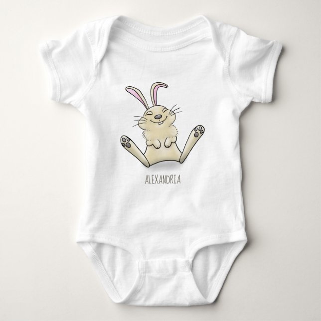 Cute bunny rabbit cartoon illustration baby bodysuit (Front)