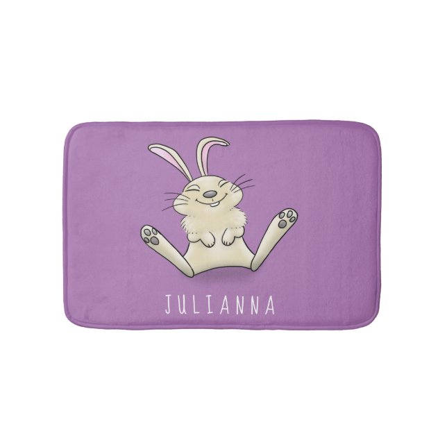 Cute bunny rabbit cartoon illustration bath mat (Front)