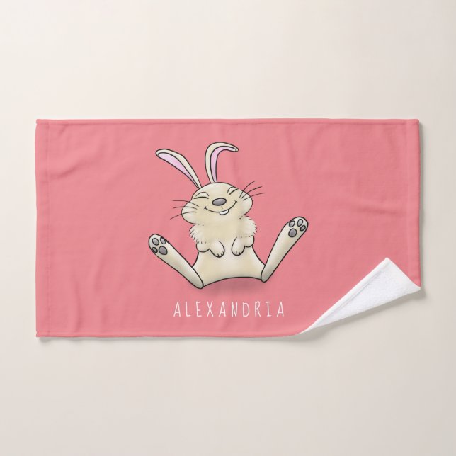 Cute bunny rabbit cartoon illustration bath towel set (Hand Towel)