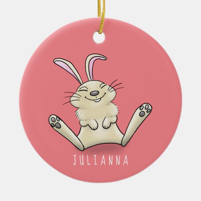 Cute bunny rabbit cartoon illustration ceramic ornament (Front)