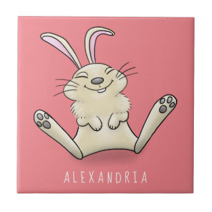Cute bunny rabbit cartoon illustration ceramic tile
