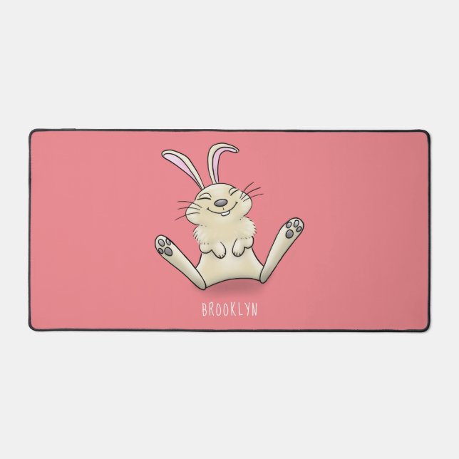 Cute bunny rabbit cartoon illustration desk mat (Front)