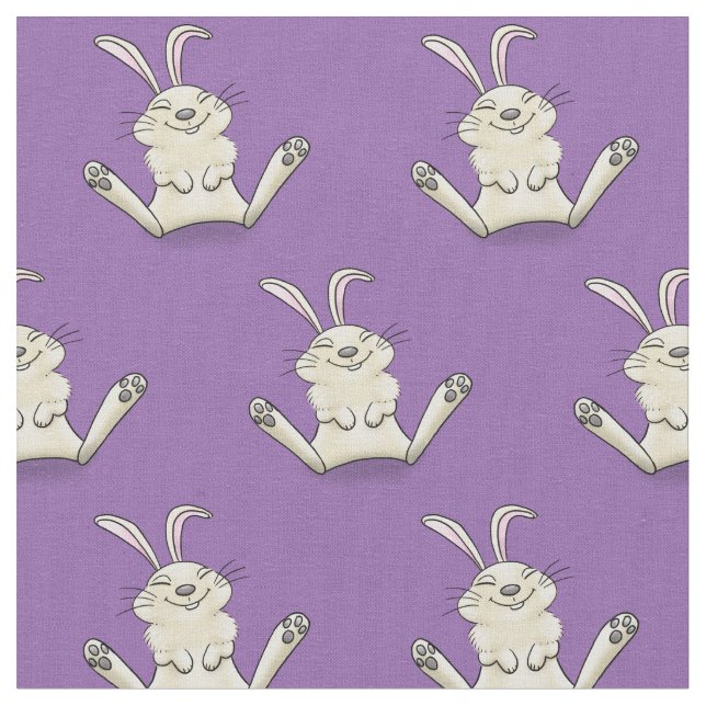 Cute bunny rabbit cartoon illustration fabric (Close Up)
