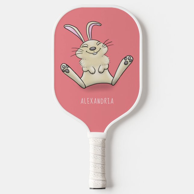 Cute bunny rabbit cartoon illustration pickleball paddle (Front)