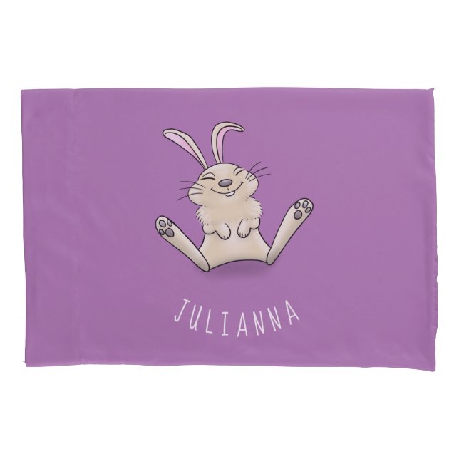 Cute bunny rabbit cartoon illustration pillowcase (Front)