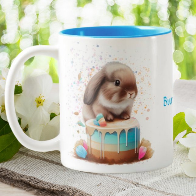 Cute Bunny Rabbit Chef Baker Cake  Two-Tone Coffee Mug (Creator Uploaded)