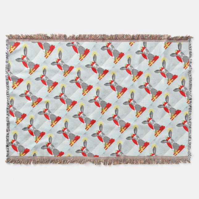 Cute Bunny Rabbit Christmas Holiday Design Throw Blanket (Front)