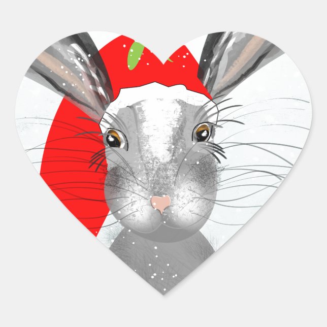 Cute Bunny Rabbit Christmas Holiday Theme Heart Sticker (Front)