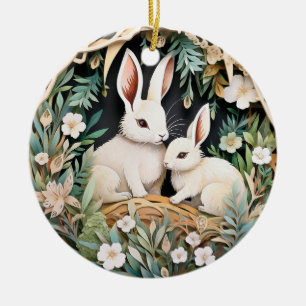 Cute Bunny Rabbit Christmas Personalised  Ceramic Ornament