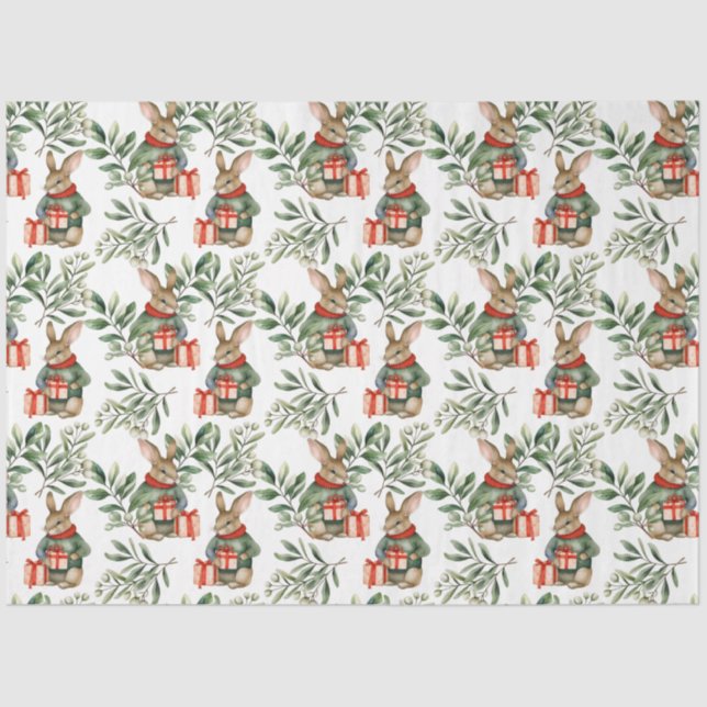 Cute Bunny Rabbit Christmas Tissue Paper (Front)