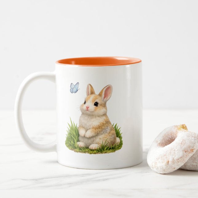 Cute Bunny Rabbit Coffee Mug Double Sided  (With Donut)
