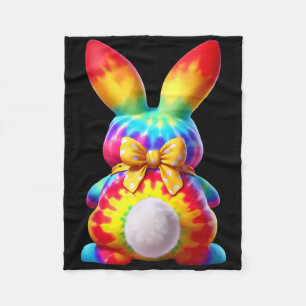 Cute Bunny Rabbit Coquette Bow Floral Girl Happy E Fleece Blanket