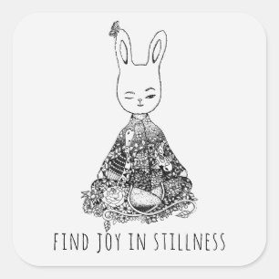Cute Bunny Rabbit Doodle Yoga Meditation Quote Square Sticker