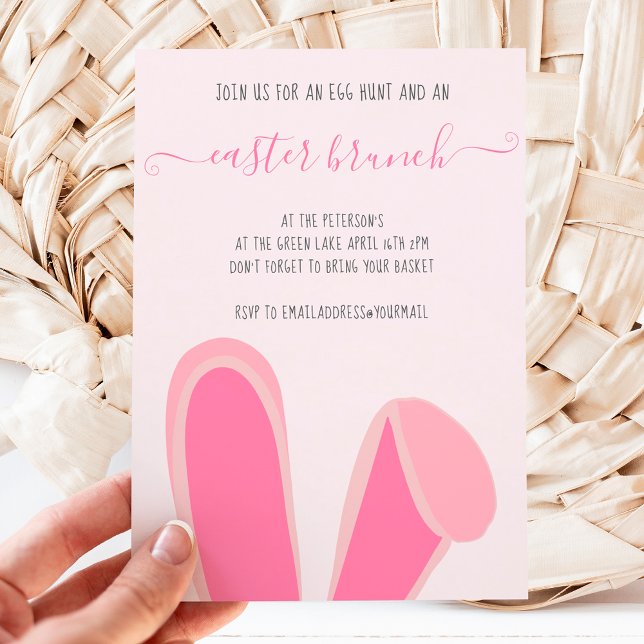 Cute bunny rabbit ears pink easter brunch egg hunt invitation (Creator Uploaded)