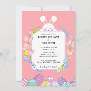 Cute Bunny Rabbit Easter Brunch & Egg Hunt Invitation