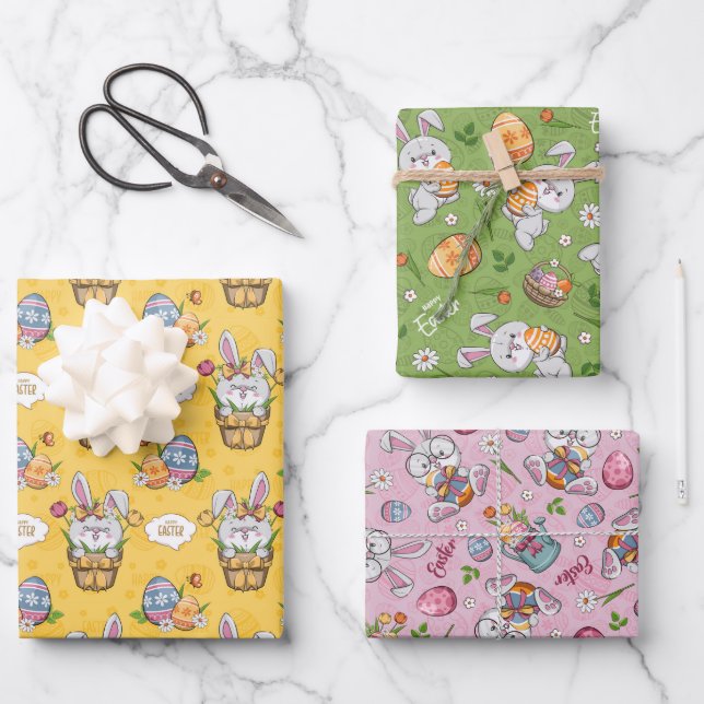 Cute Bunny Rabbit Easter Wrapping Paper Sheet (Front)