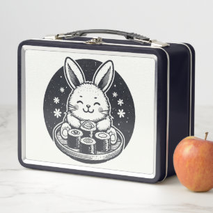 Cute Bunny Rabbit Eating Sushi Japanese Kawaii Metal Lunch Box