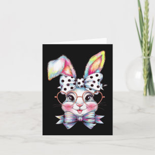 Cute Bunny Rabbit Face Coquette Bow Easter Day Gir Card