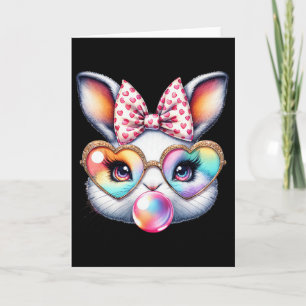 Cute Bunny Rabbit Face Coquette Bow Easter Day Gir Card