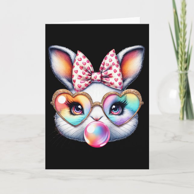 Cute Bunny Rabbit Face Coquette Bow Easter Day Gir Card (Front)