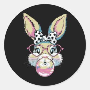 Cute Bunny Rabbit Face Coquette Bow Easter Day Gir Classic Round Sticker