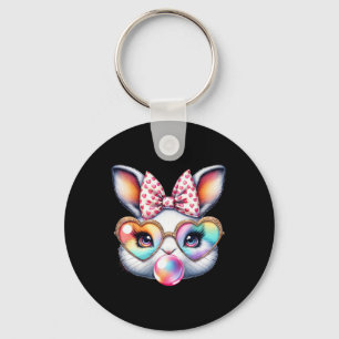 Cute Bunny Rabbit Face Coquette Bow Easter Day Gir Key Ring