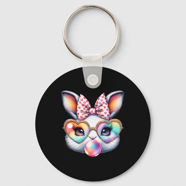 Cute Bunny Rabbit Face Coquette Bow Easter Day Gir Key Ring (Front)