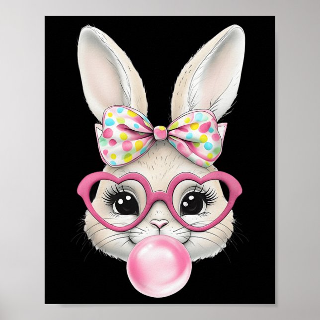 Cute Bunny Rabbit Face Coquette Bow Easter Day Gir Poster (Front)