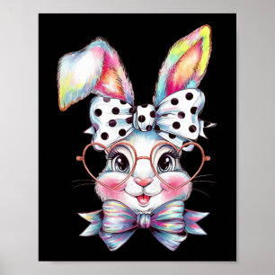Cute Bunny Rabbit Face Coquette Bow Easter Day Gir Poster