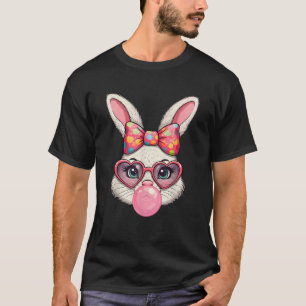 Cute Bunny Rabbit Face Coquette Bow Girl Happy Eas T-Shirt