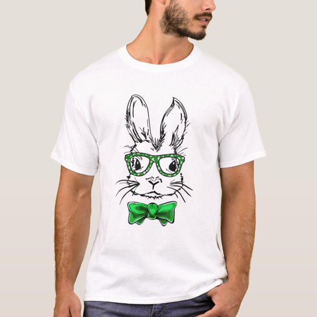 Cute Bunny Rabbit Face Funny Character St Patrick' T-Shirt (Front)