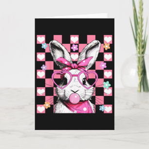 Cute Bunny Rabbit Face Gles Girl Chequerboard Happ Card