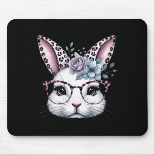 Cute Bunny Rabbit Face Gles Girls Happy Easter Day Mouse Pad