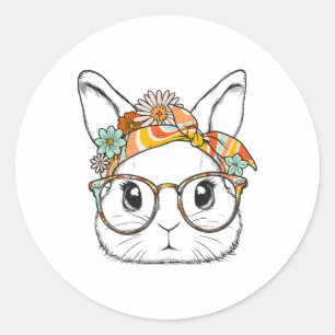 Cute Bunny Rabbit Face Groovy Gles Girl Happy East Classic Round Sticker