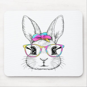 Cute Bunny Rabbit Face Happy Easter Day Women Girl Mouse Pad
