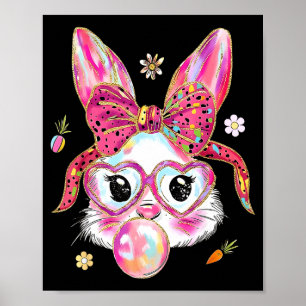 Cute bunny rabbit face happy easter day women girl poster