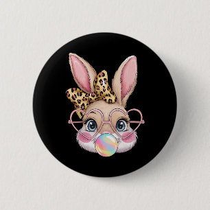 Cute Bunny Rabbit Face Leopard Bow Girls Happy Eas 6 Cm Round Badge
