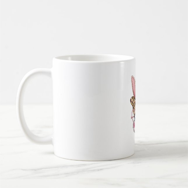 Cute Bunny Rabbit Face Leopard Bow Girls Happy Eas Coffee Mug (Left)