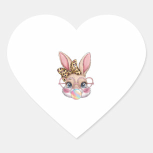 Cute Bunny Rabbit Face Leopard Bow Girls Happy Eas Heart Sticker